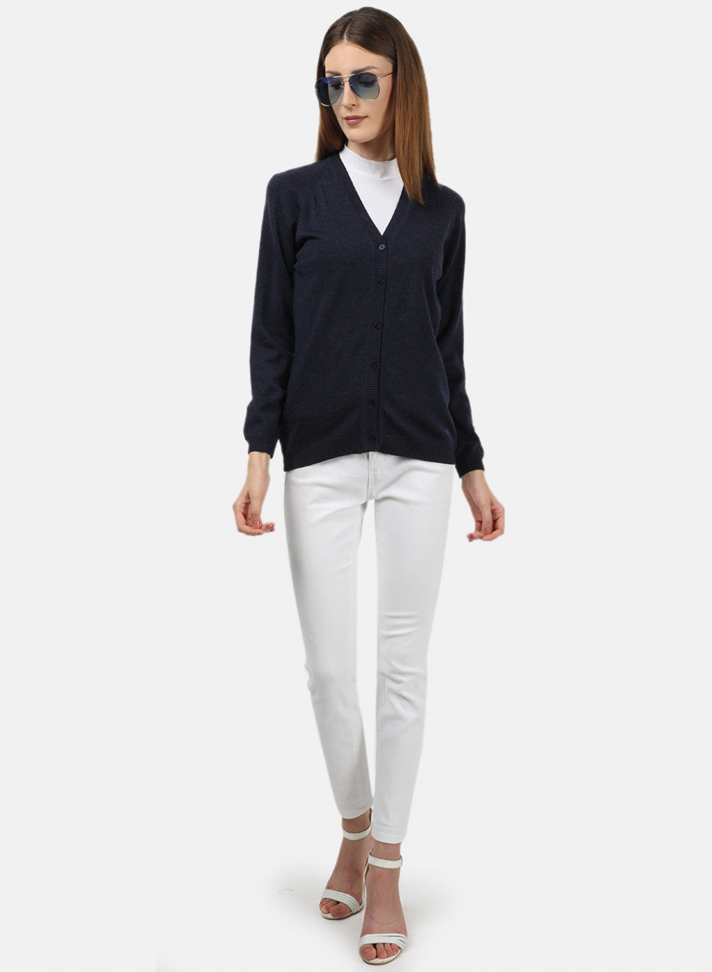 Women Navy Blue Solid Cardigan