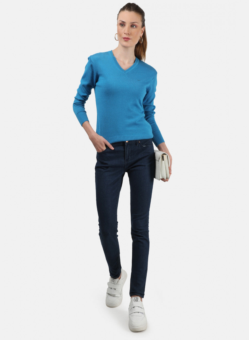 Women Blue V Neck Top