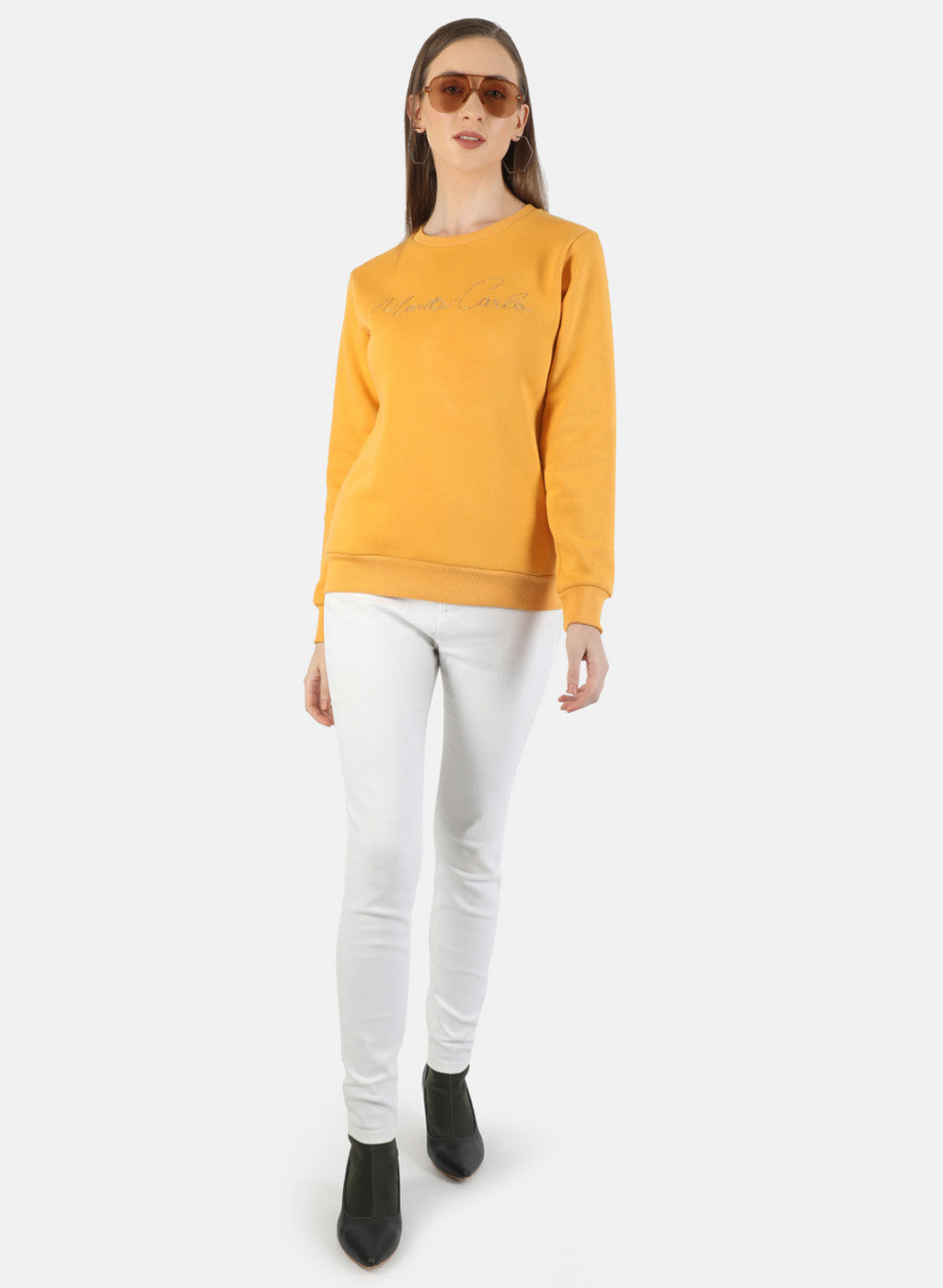 Women Mustard Embroidered Sweatshirt