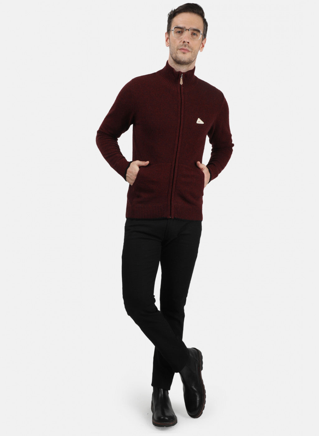 Men Maroon Solid Pullover