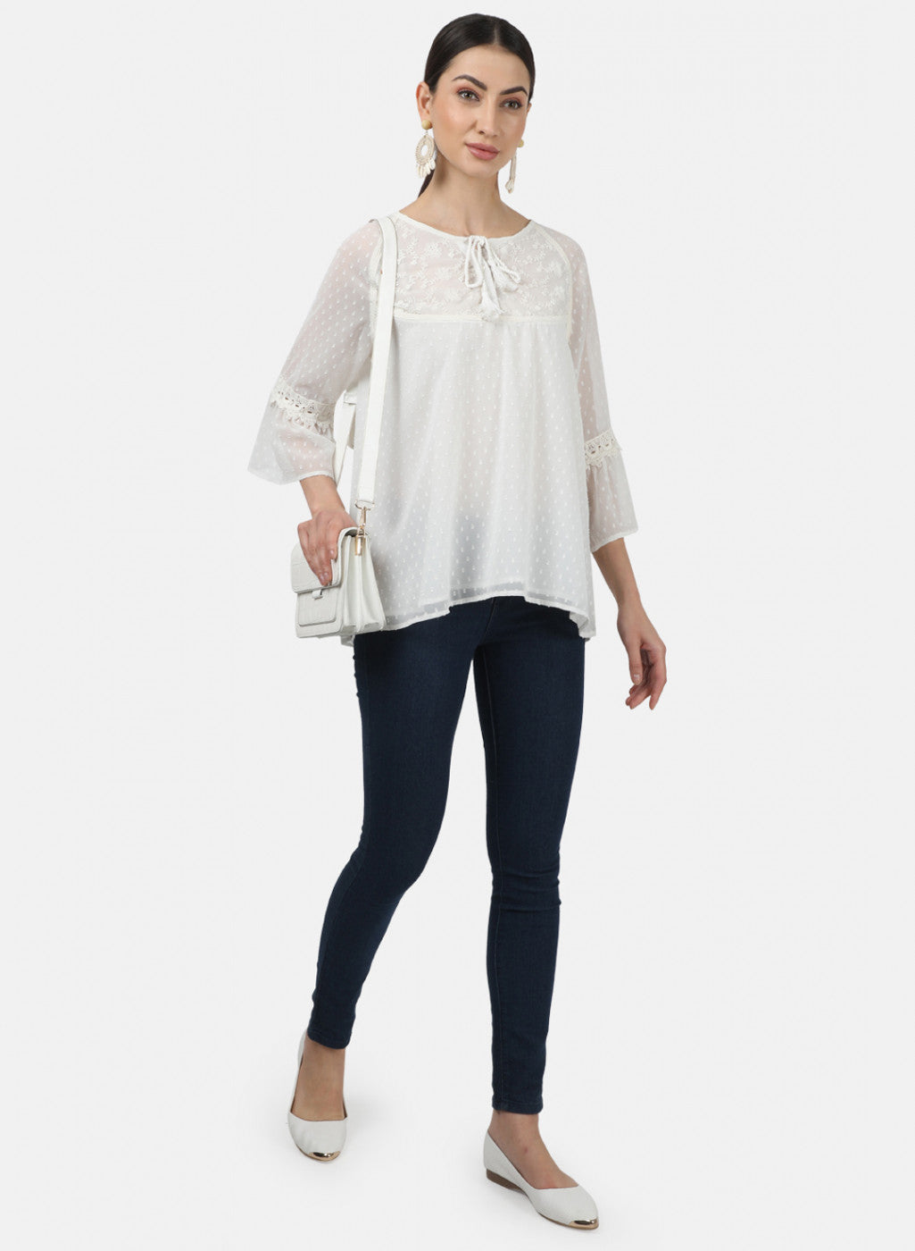 Womens Off White Jaquard Tops