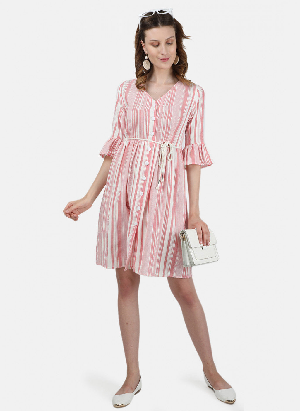 Womens Off White & Pink Stripe Tunic