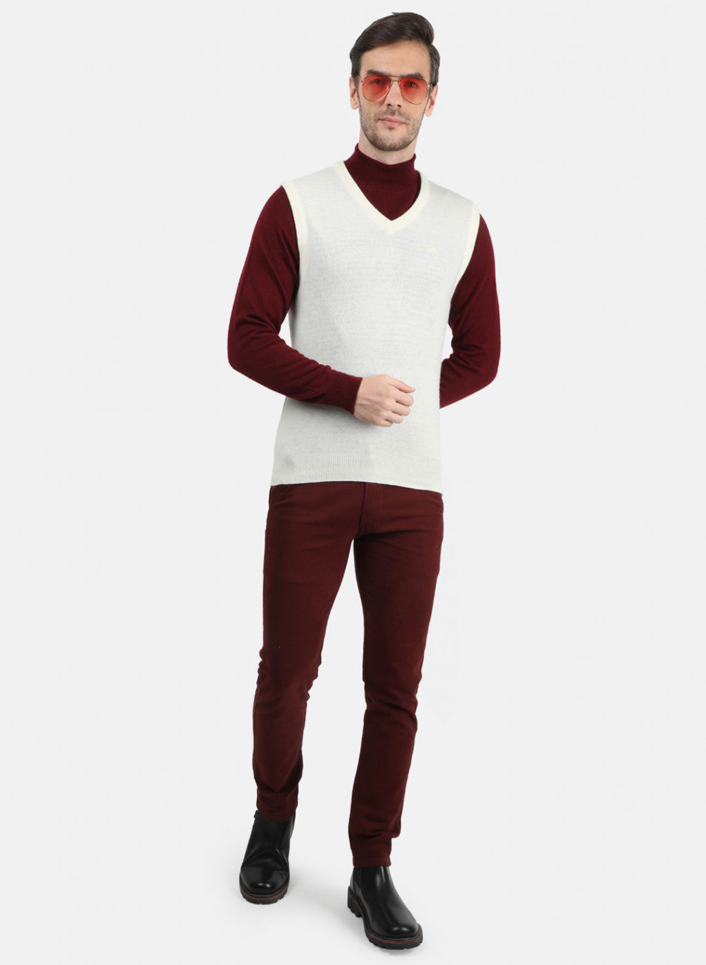 Men White Solid Sweater