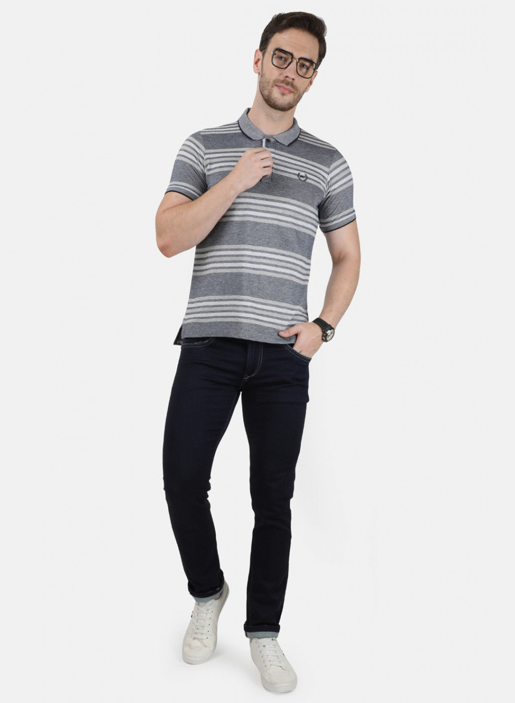 Mens Grey Stripe Collar T-Shirts