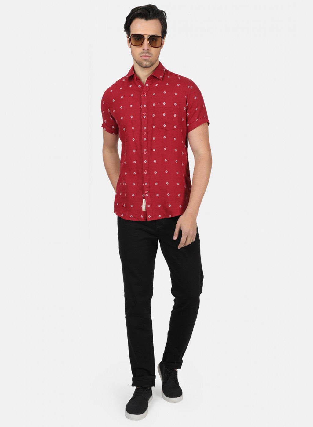 Men Maroon Printed Shirts