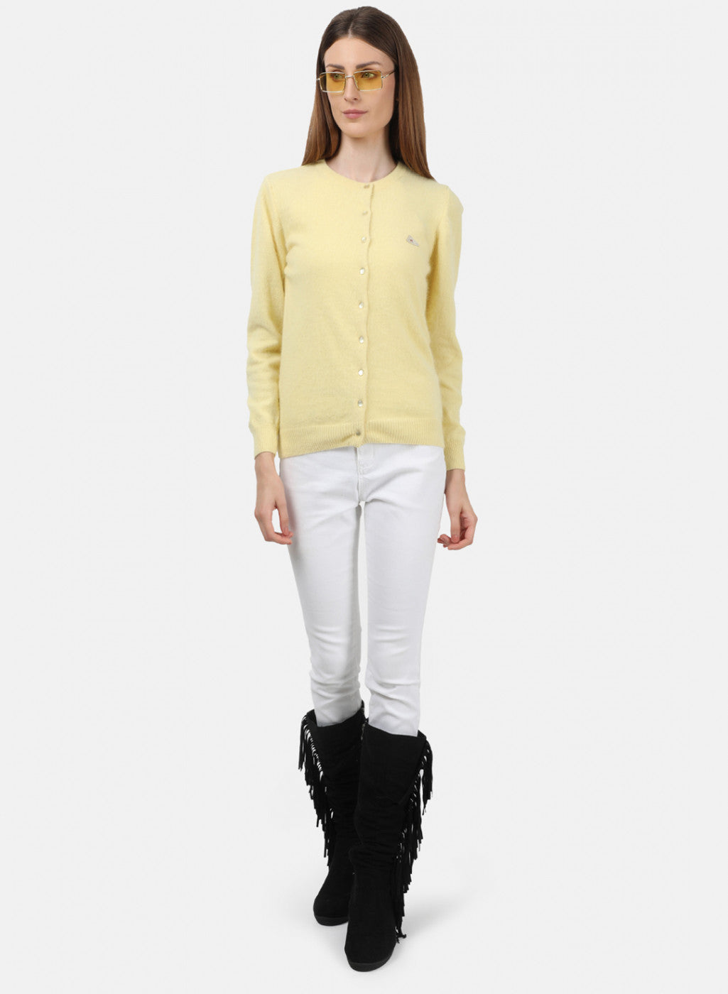 Women Yellow Solid Cardigan