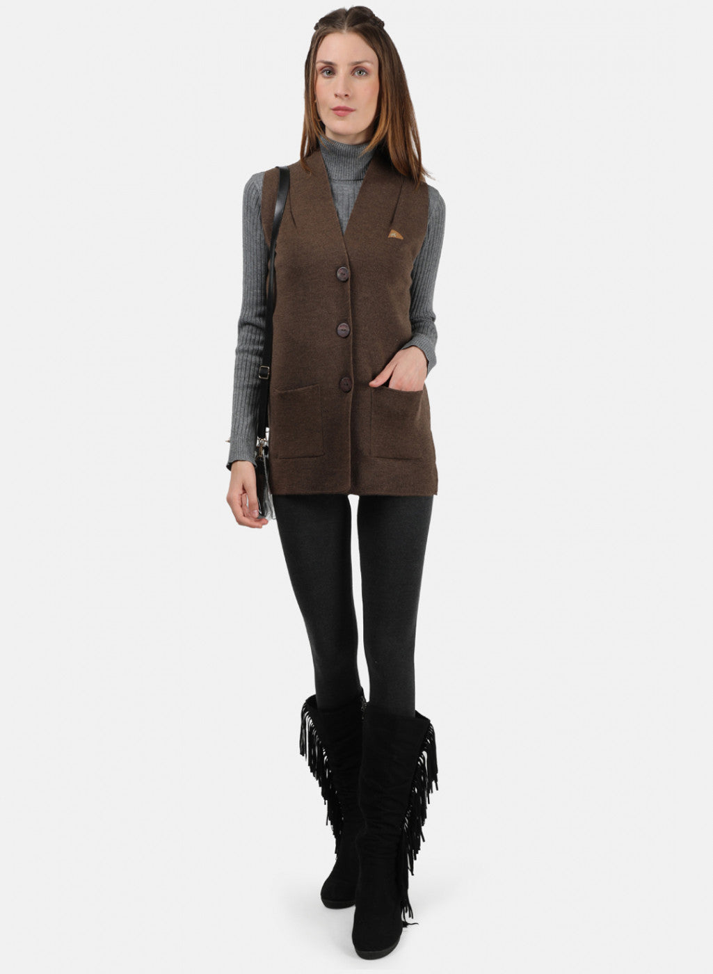 Women Brown Solid Cardigan