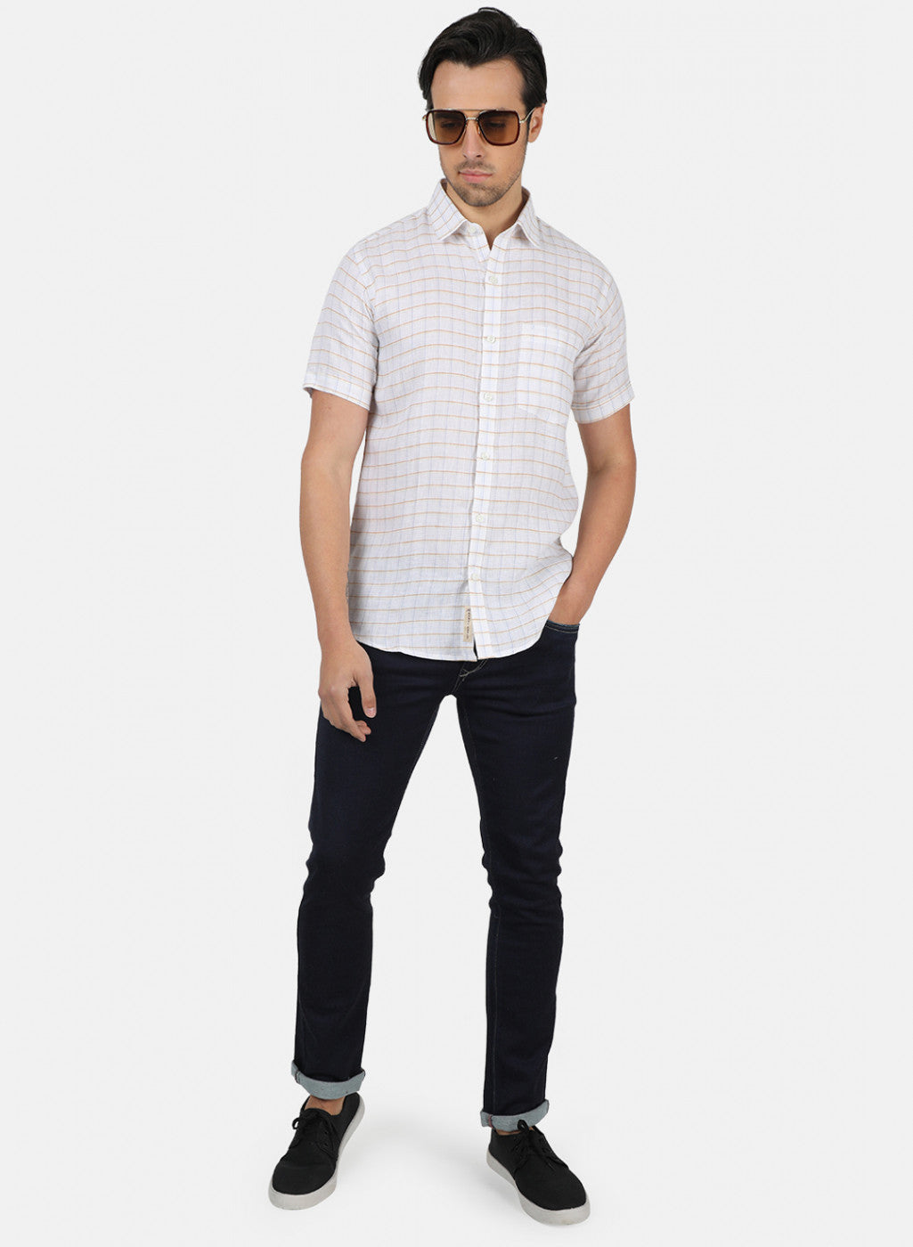 Men White Check Shirts