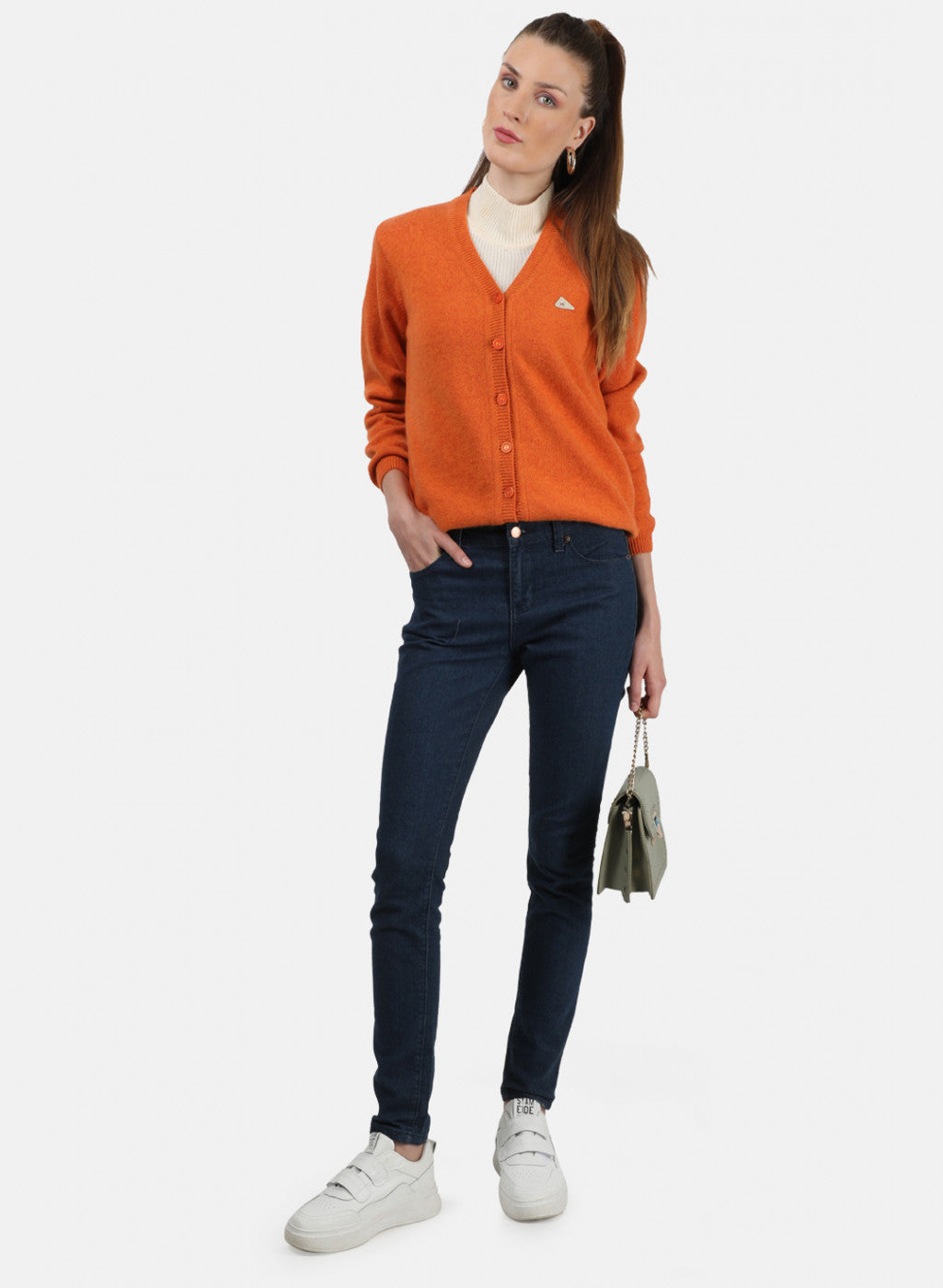 Women Orange Solid Cardigan