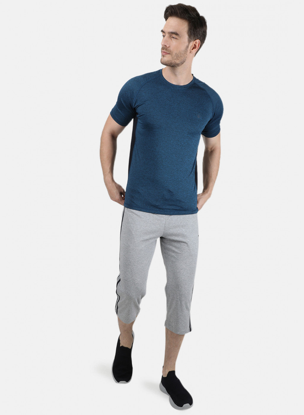 Mens Grey Plain Capri