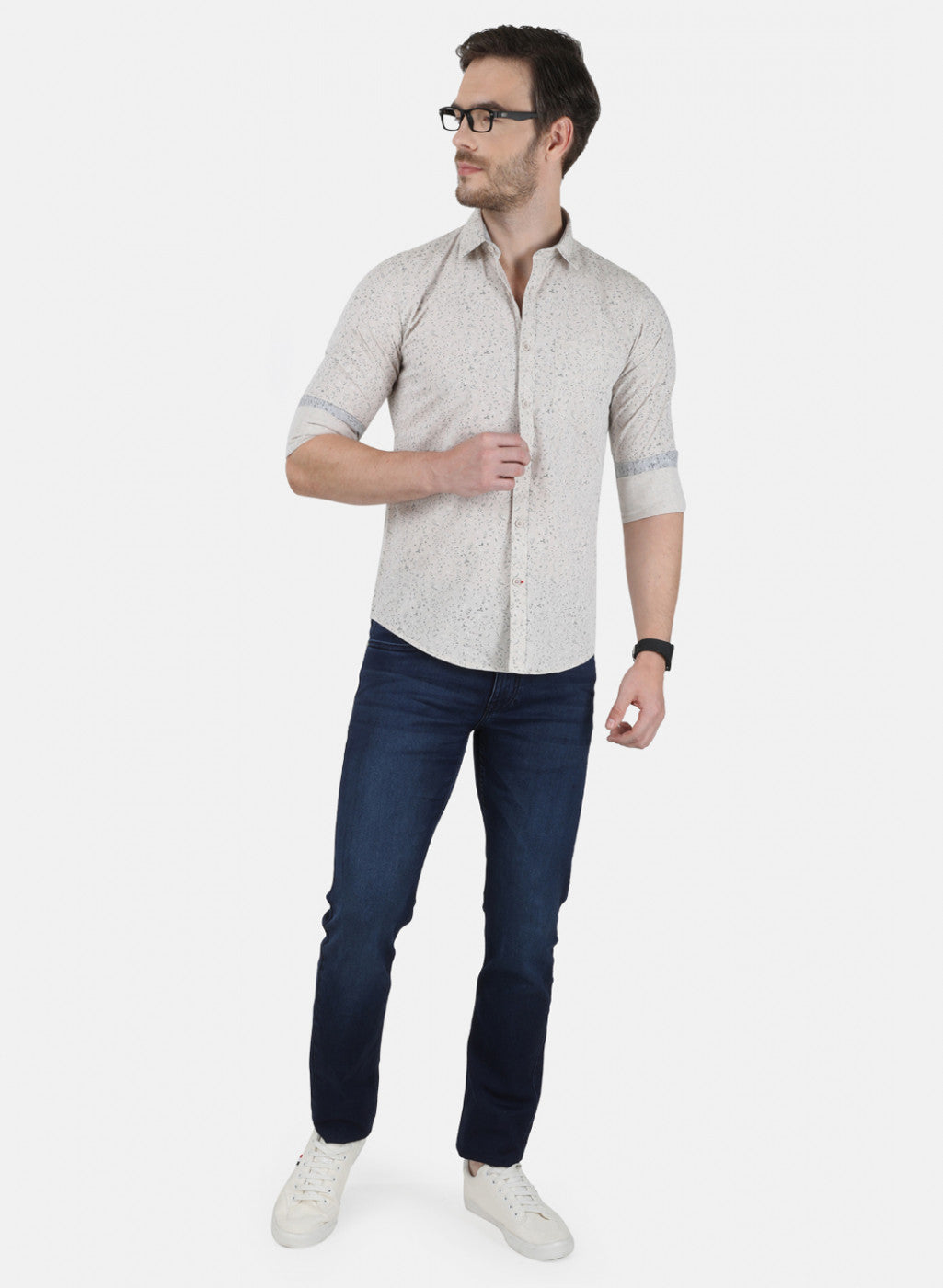 Mens Beige Printed Shirt