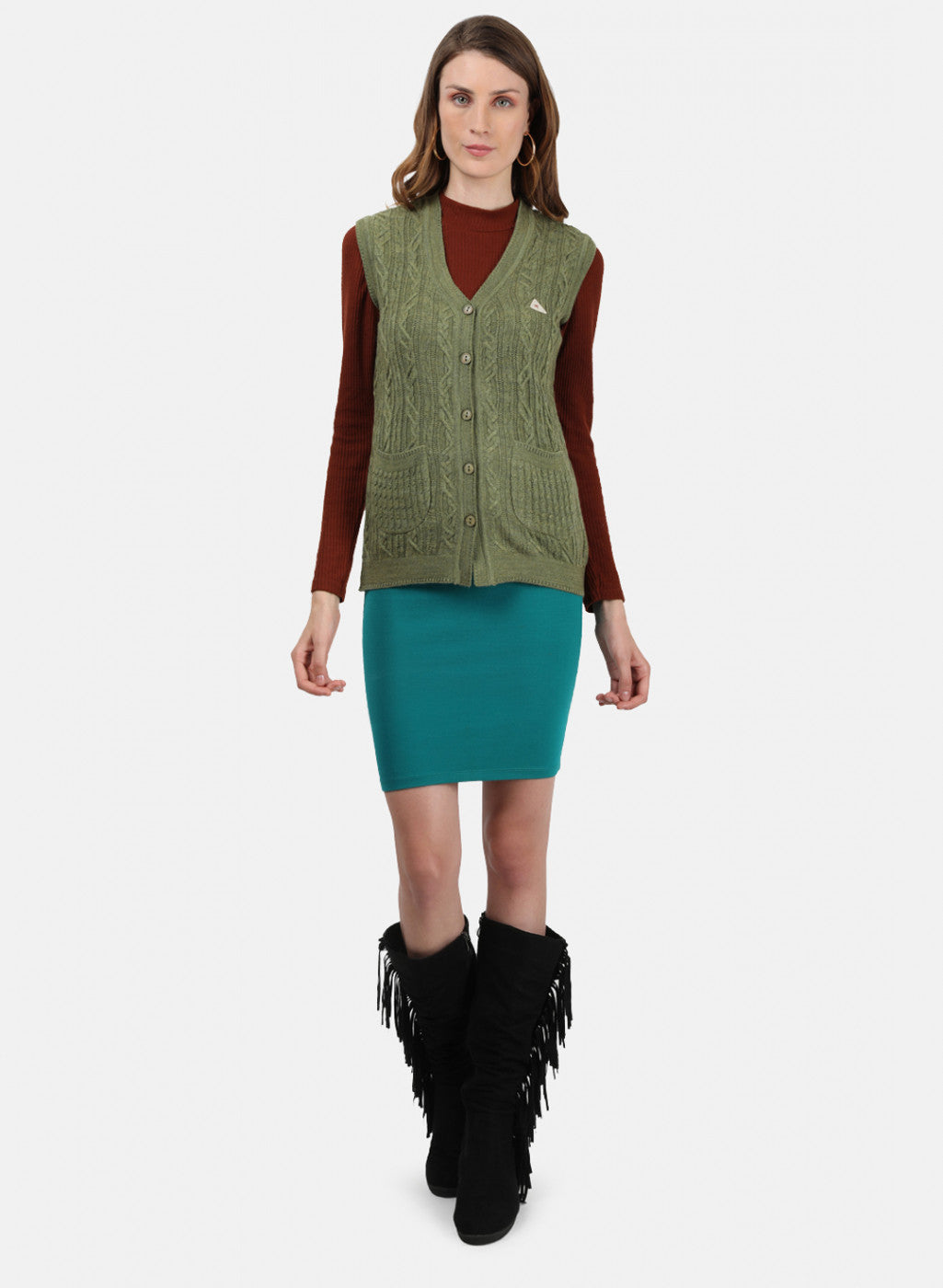 Women Olive Self Cardigan