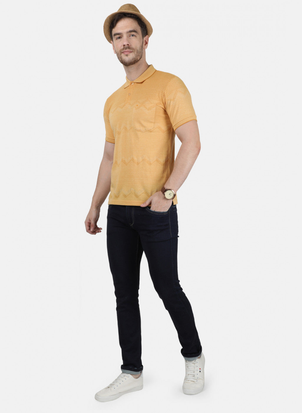 Mens Mustard Stripe Collar T-Shirts