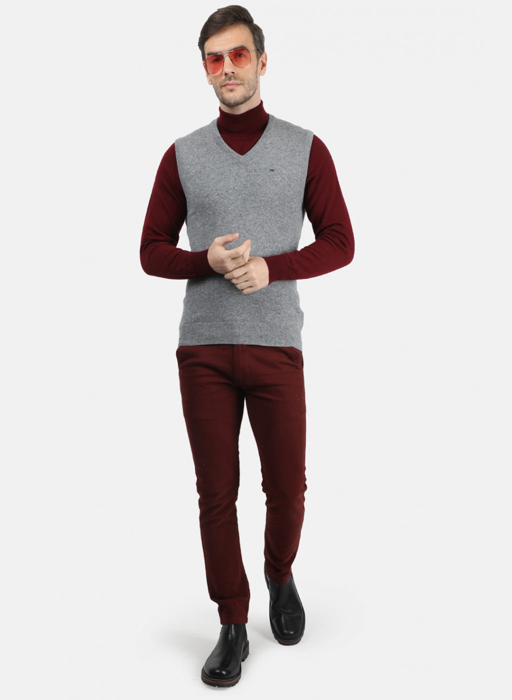 Men Grey Solid Sweater