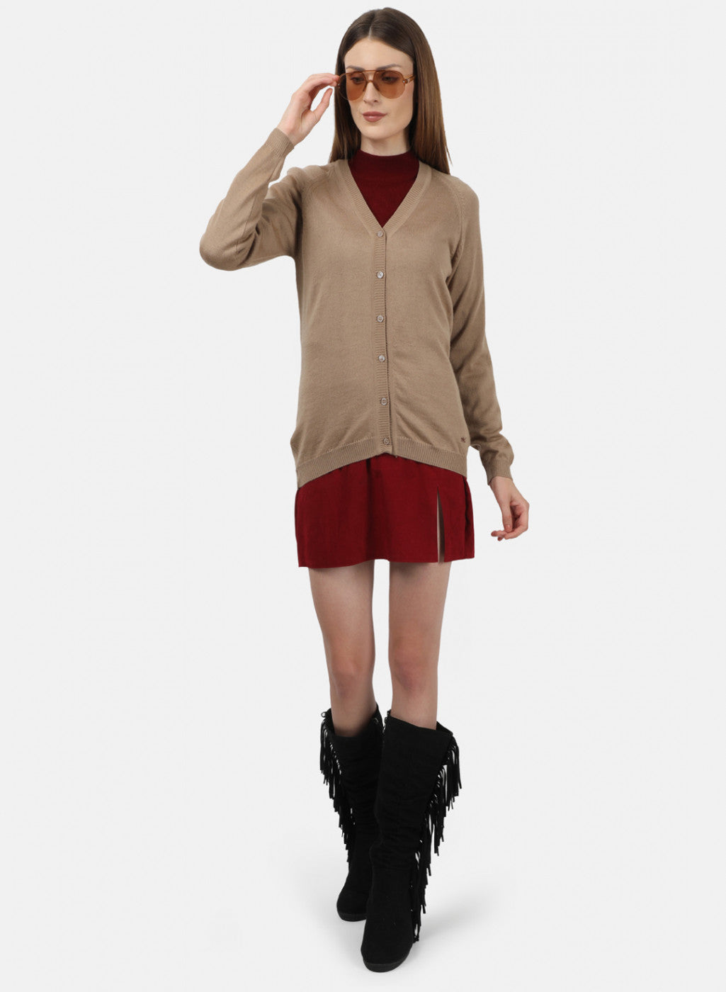 Women Light Brown Solid Cardigan