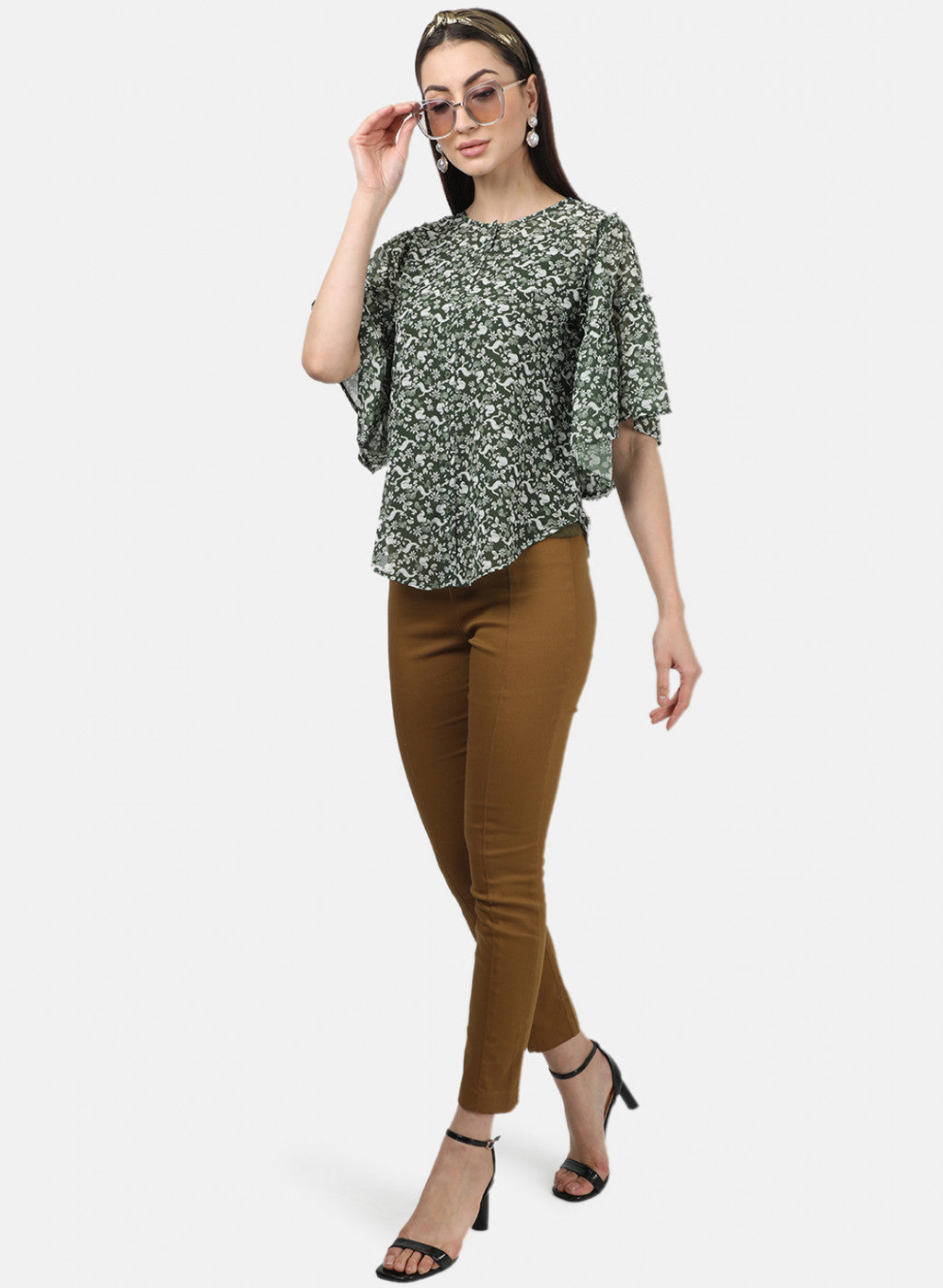 Womens Green Printed Tops