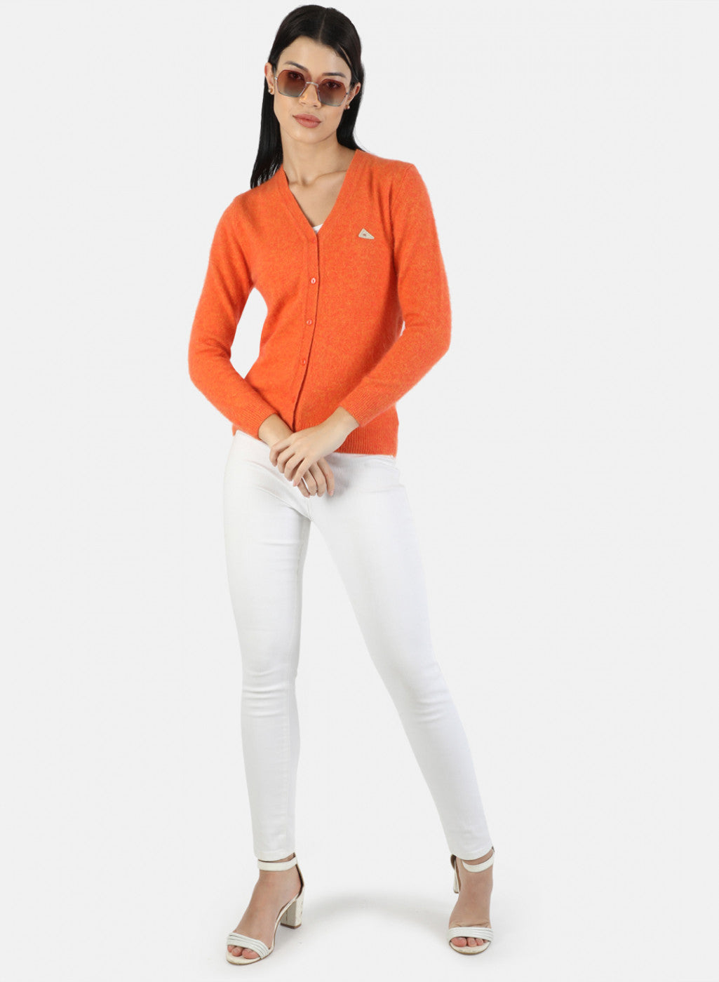 Women Orange Solid Cardigan