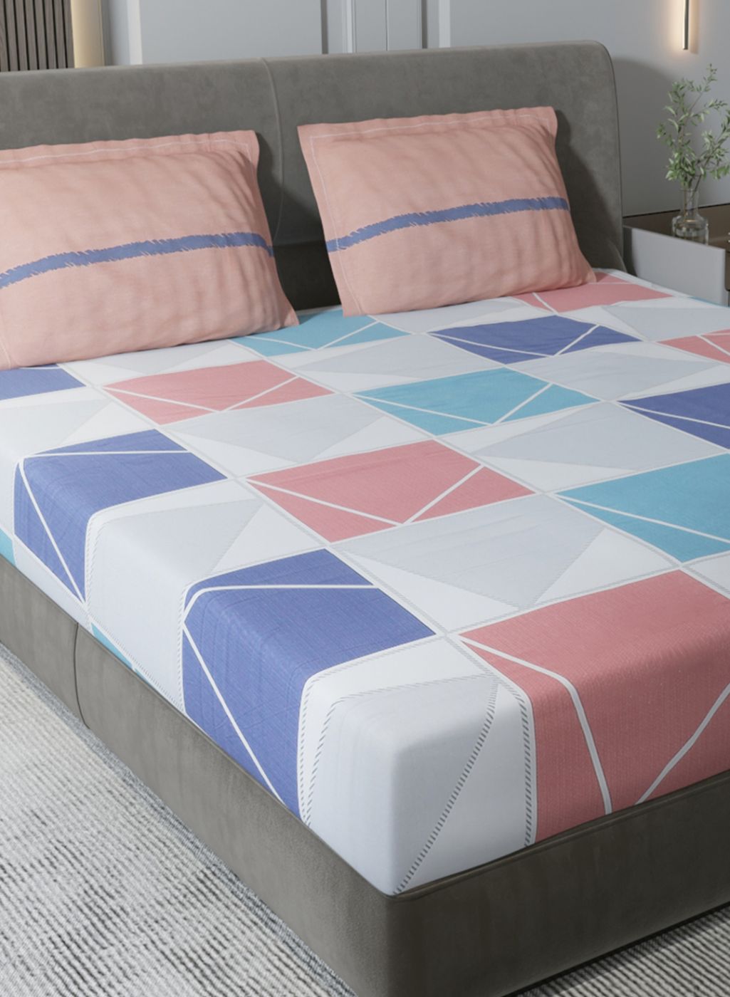 200TC Pure Cotton King Bedsheet with 2 Pillow Covers