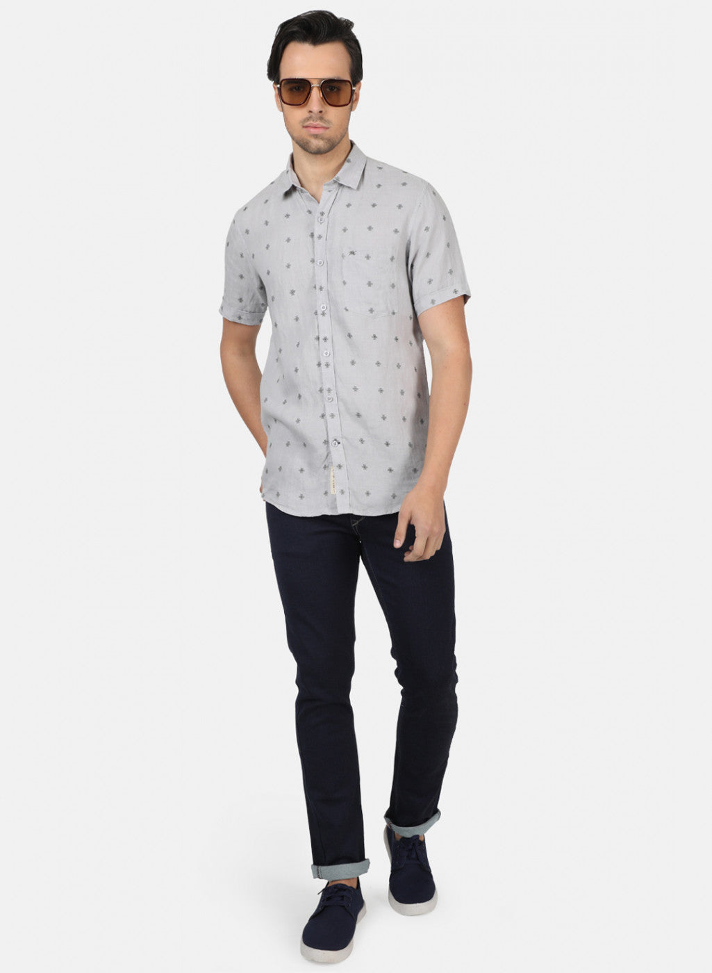 Men Grey Printed Shirts