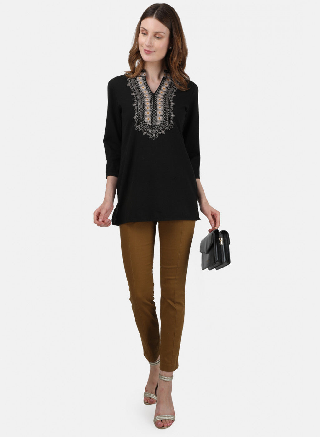 Womens Black Embroidered Top