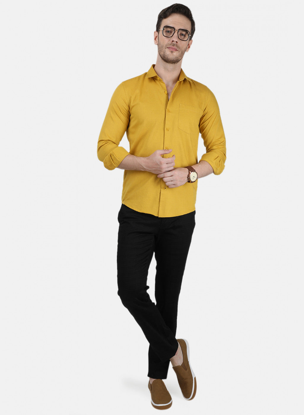 Mens Mustard Solid Shirt