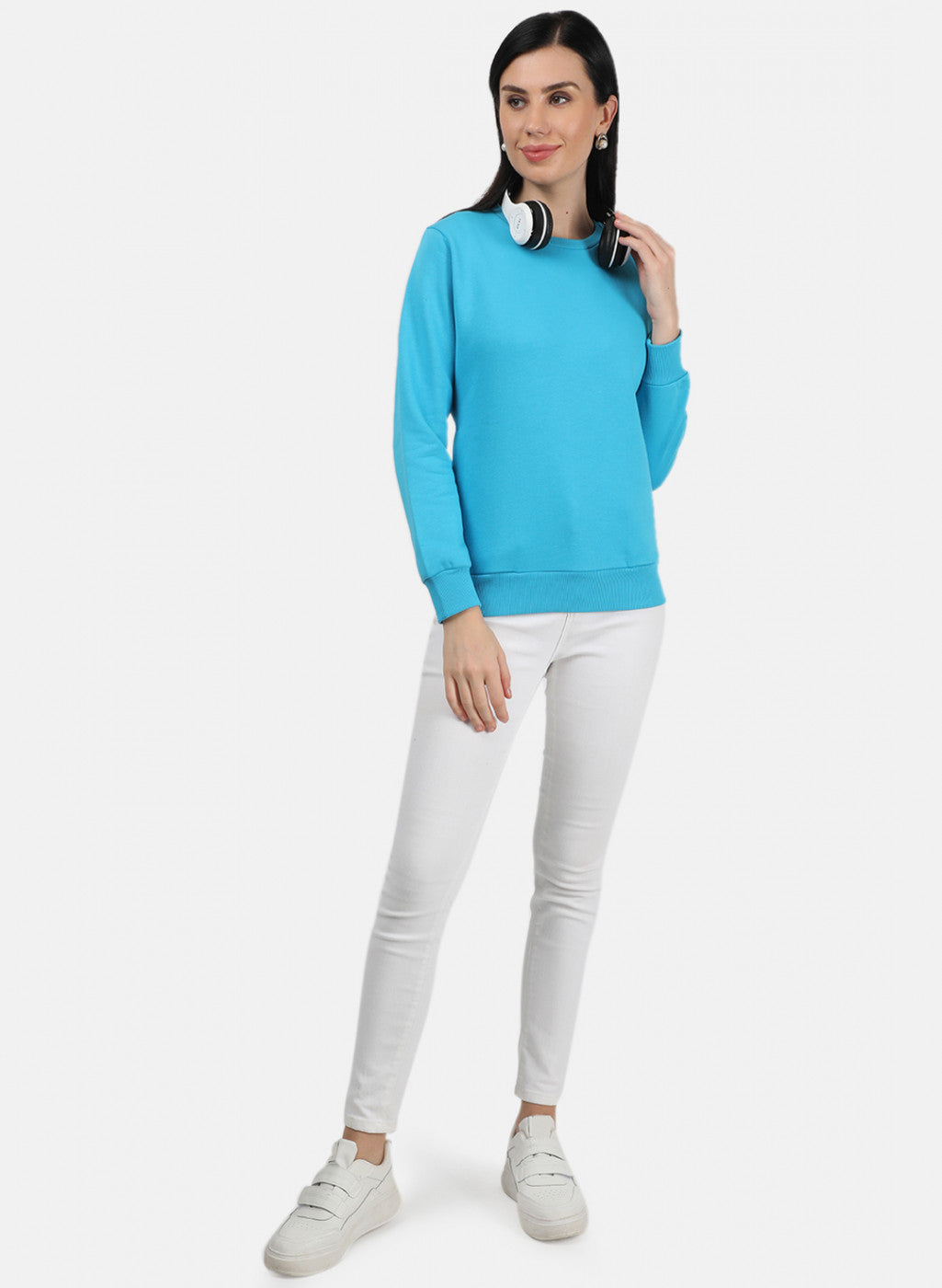 Women Blue Plain Sweatshirt