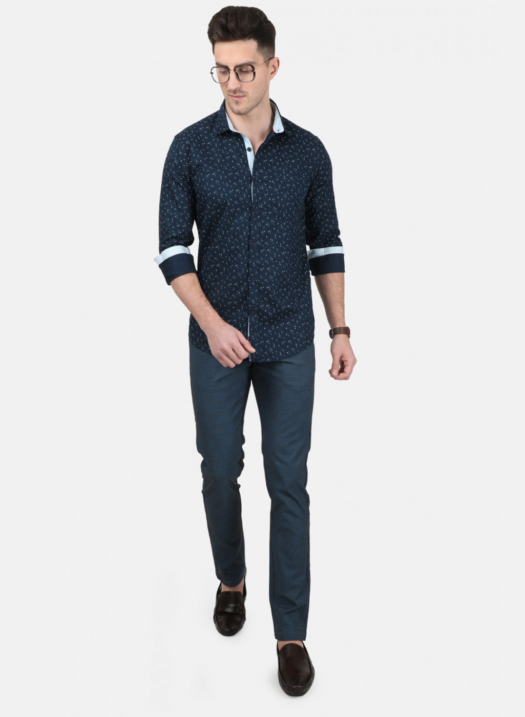 Mens NAvy Blue Printed Shirt