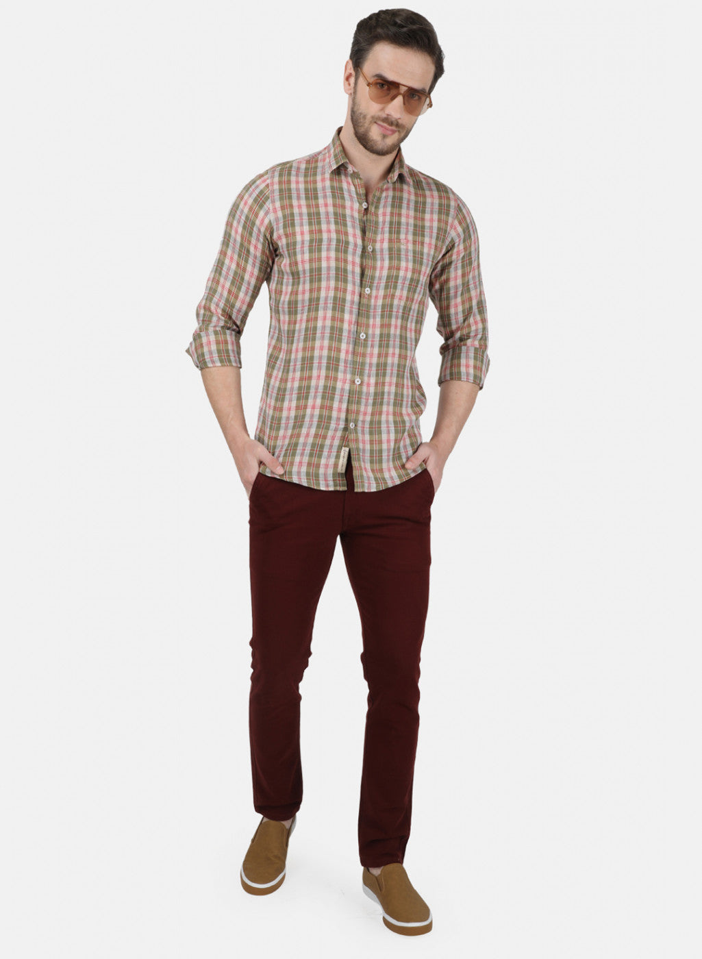 Mens Olive Check Shirt