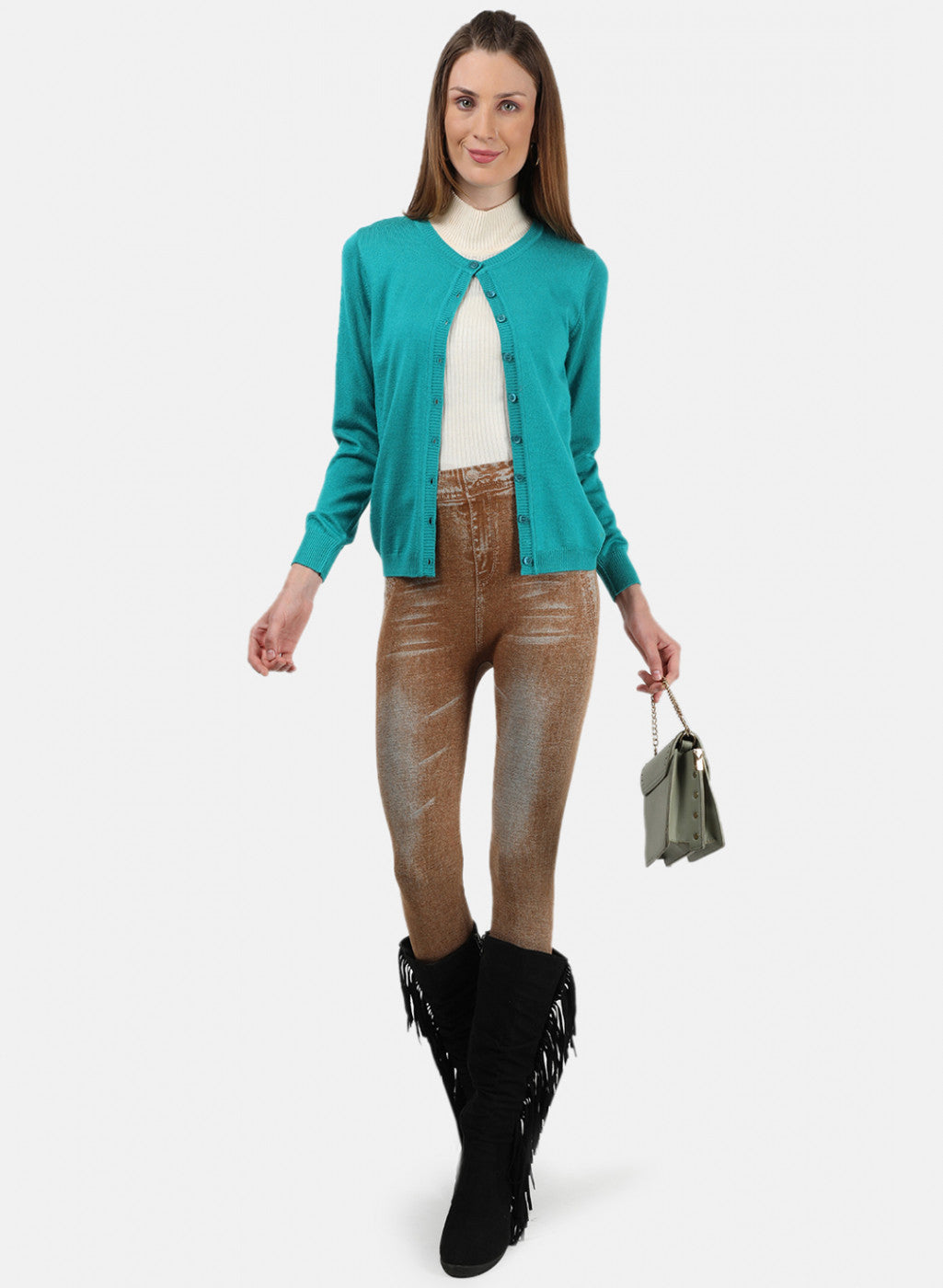 Women Light Green Solid Cardigan