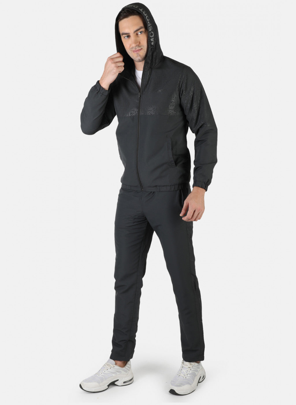 Men Grey Self Design Tracksuit