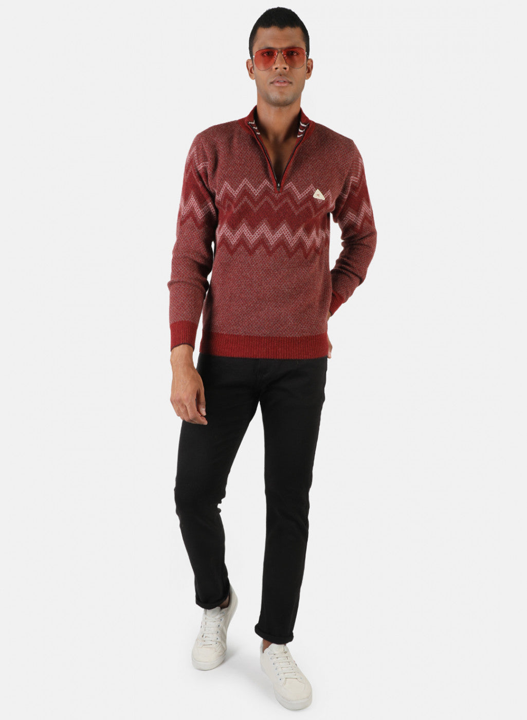 Men Red Solid Pullover