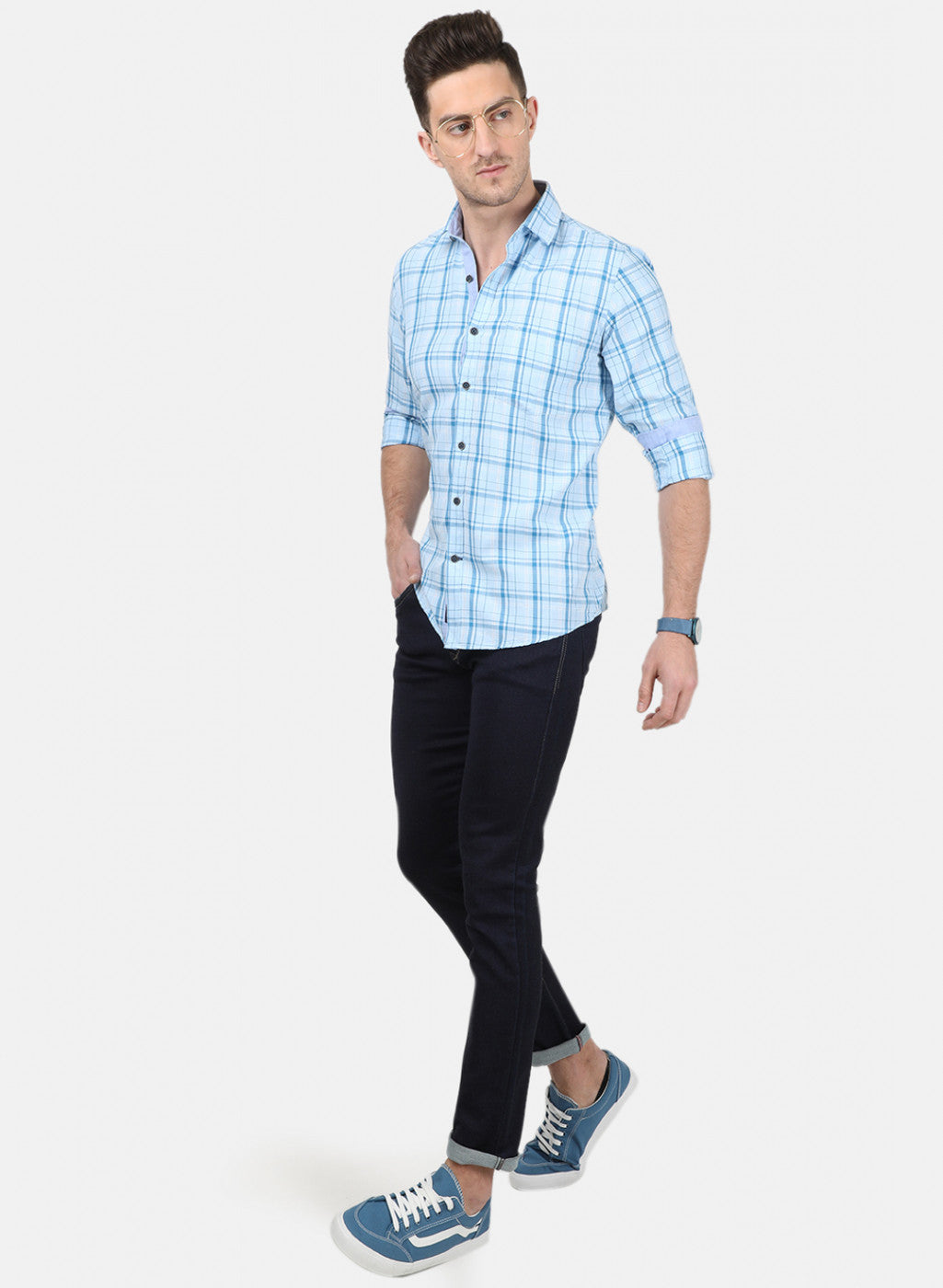 Mens Blue Check Shirt