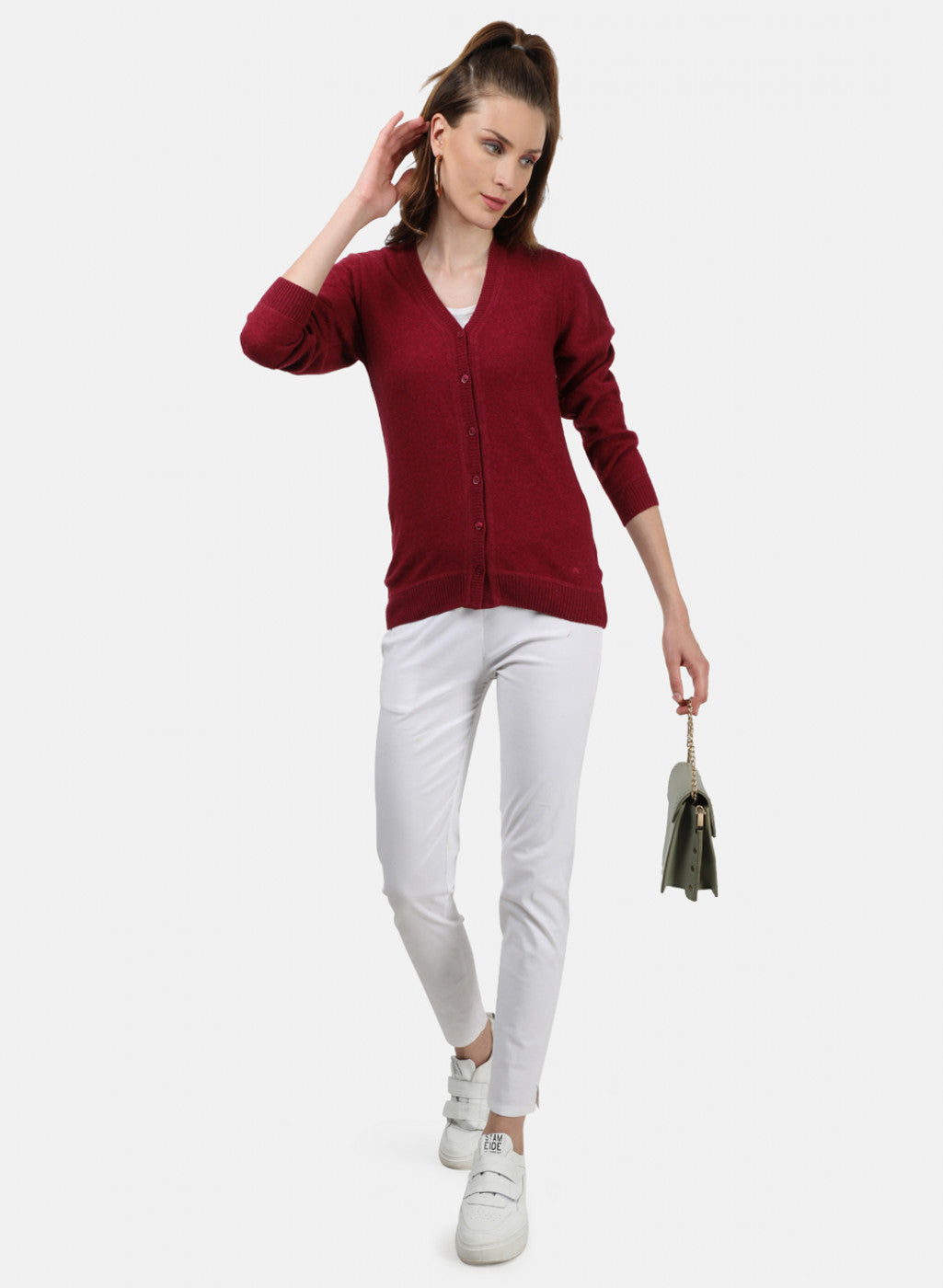 Women Maroon Solid Cardigan