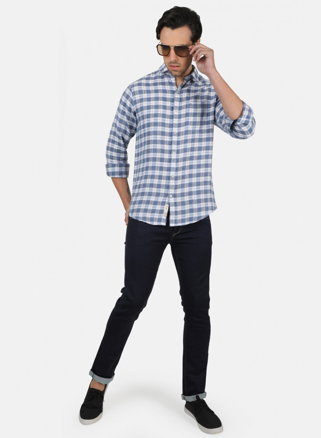 Men Blue Check Shirts