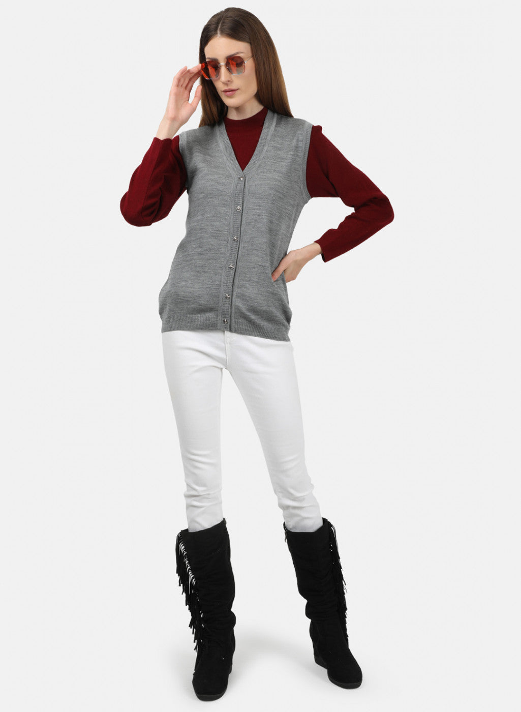 Women Grey Solid Cardigan