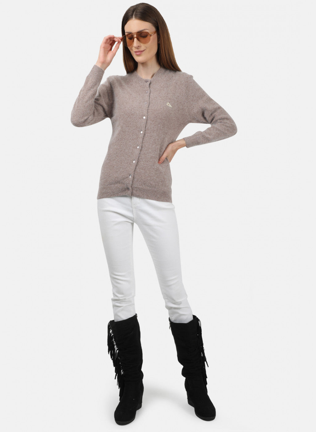 Women Beige Solid Cardigan