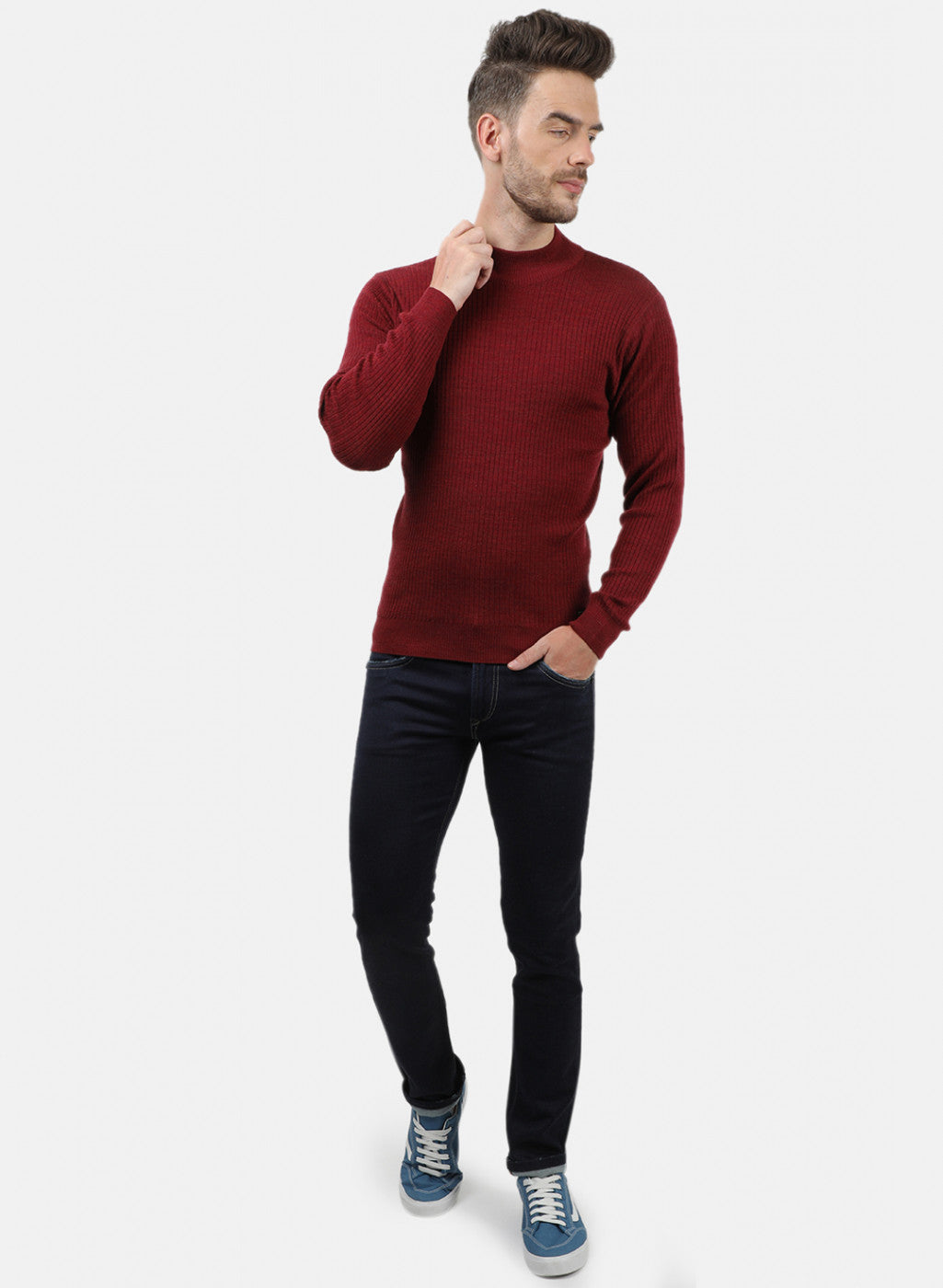 Men Maroon Solid Pullover