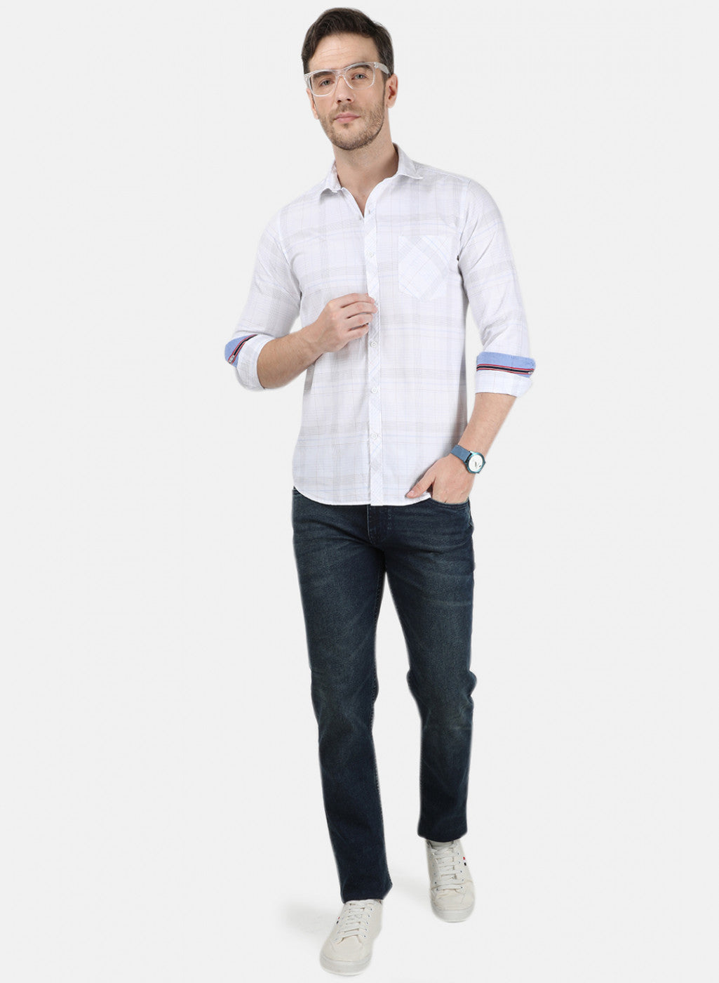 Mens White Check Shirt