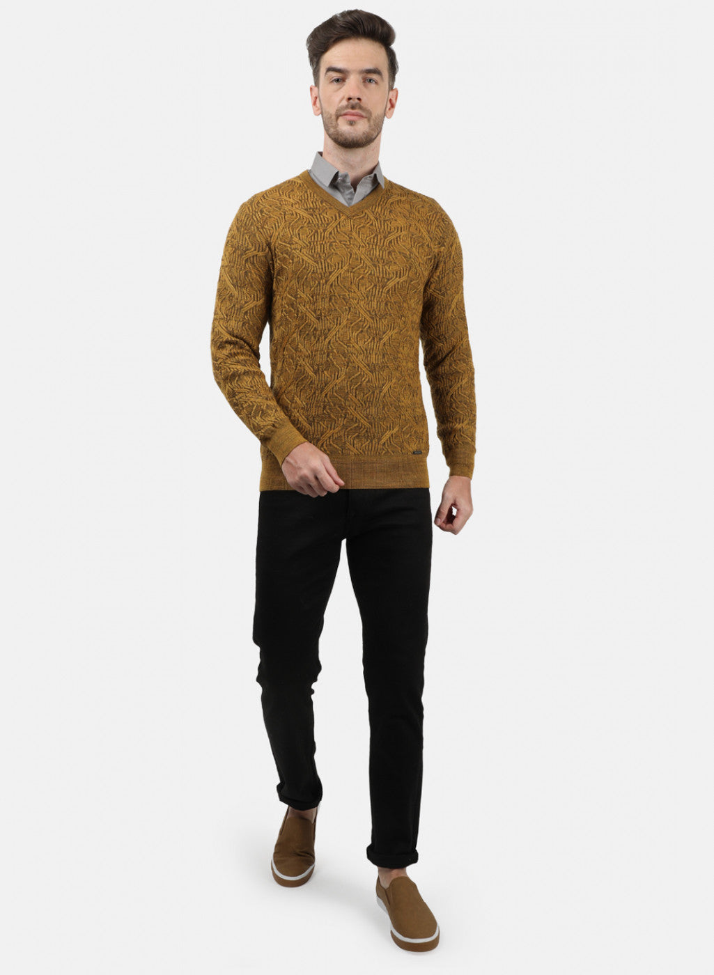 Men Mustard Self Pullover