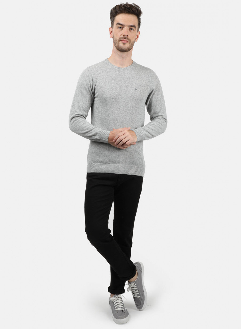 Men Grey Solid Pullover