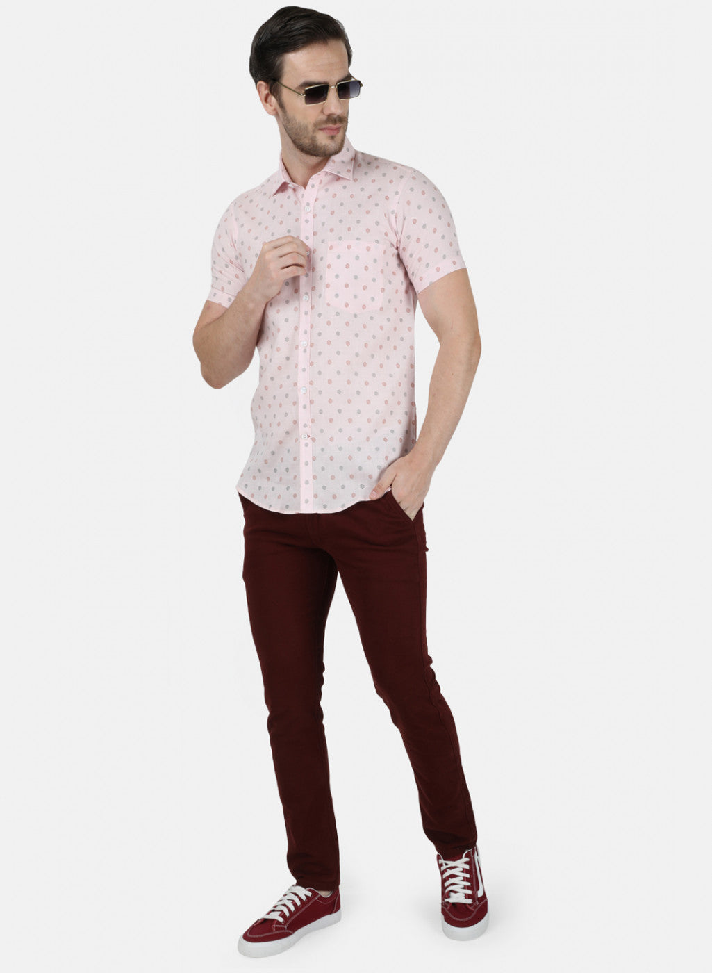 Mens Peach Printed Shirt