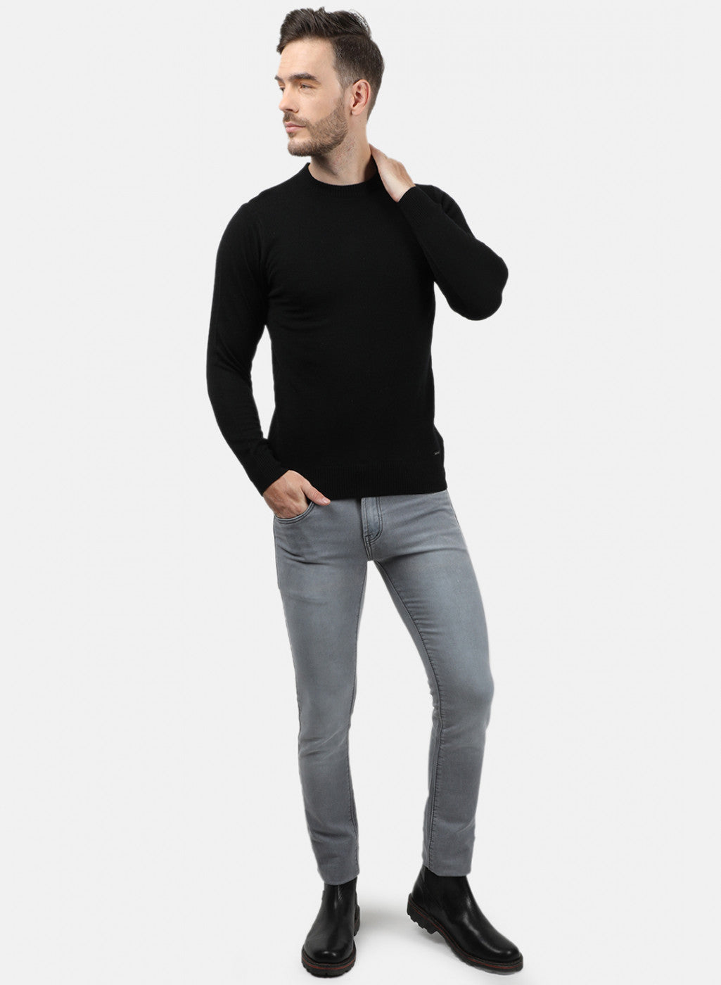 Men Black Solid Pullover