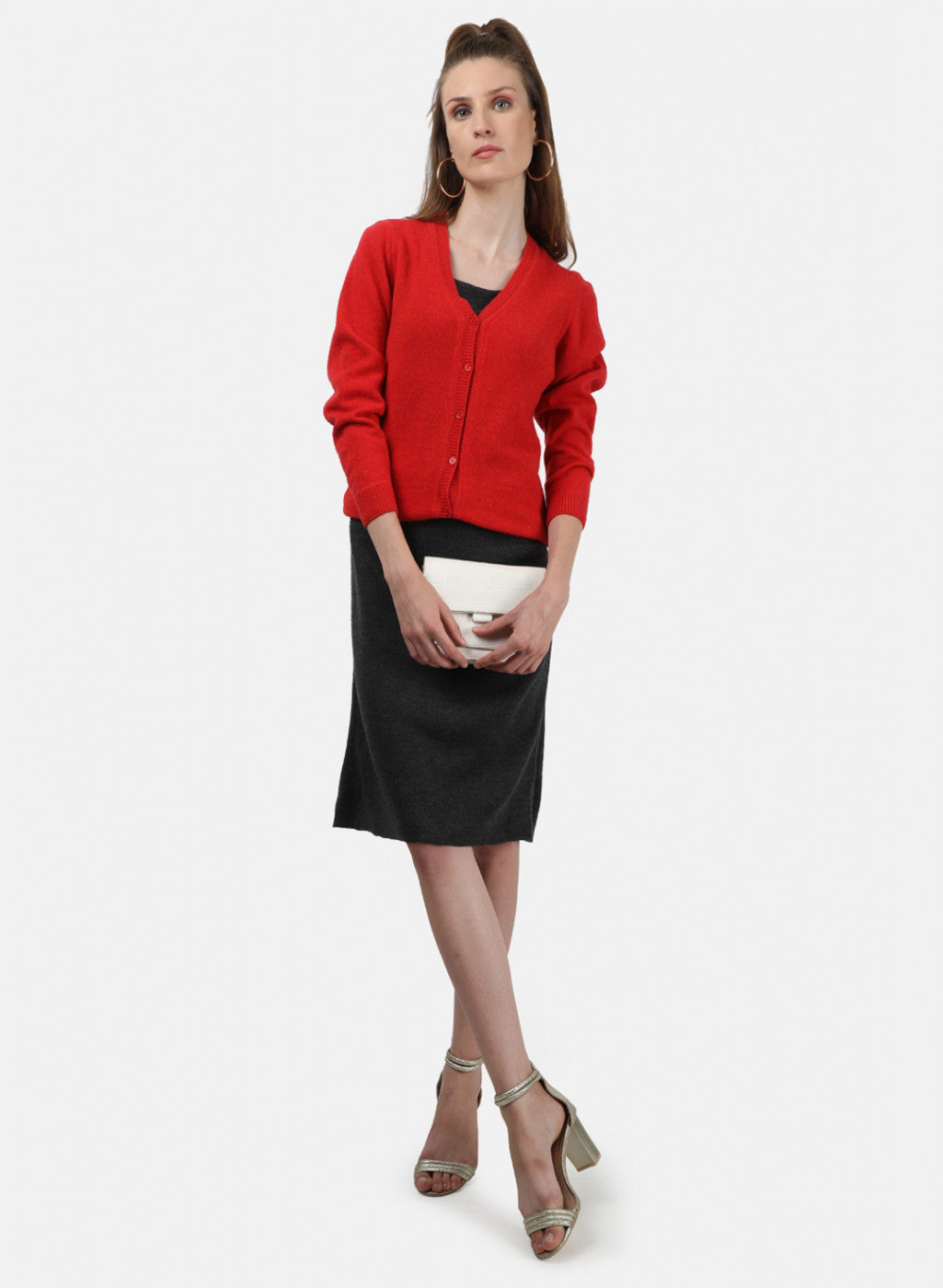 Women Red Solid Cardigan