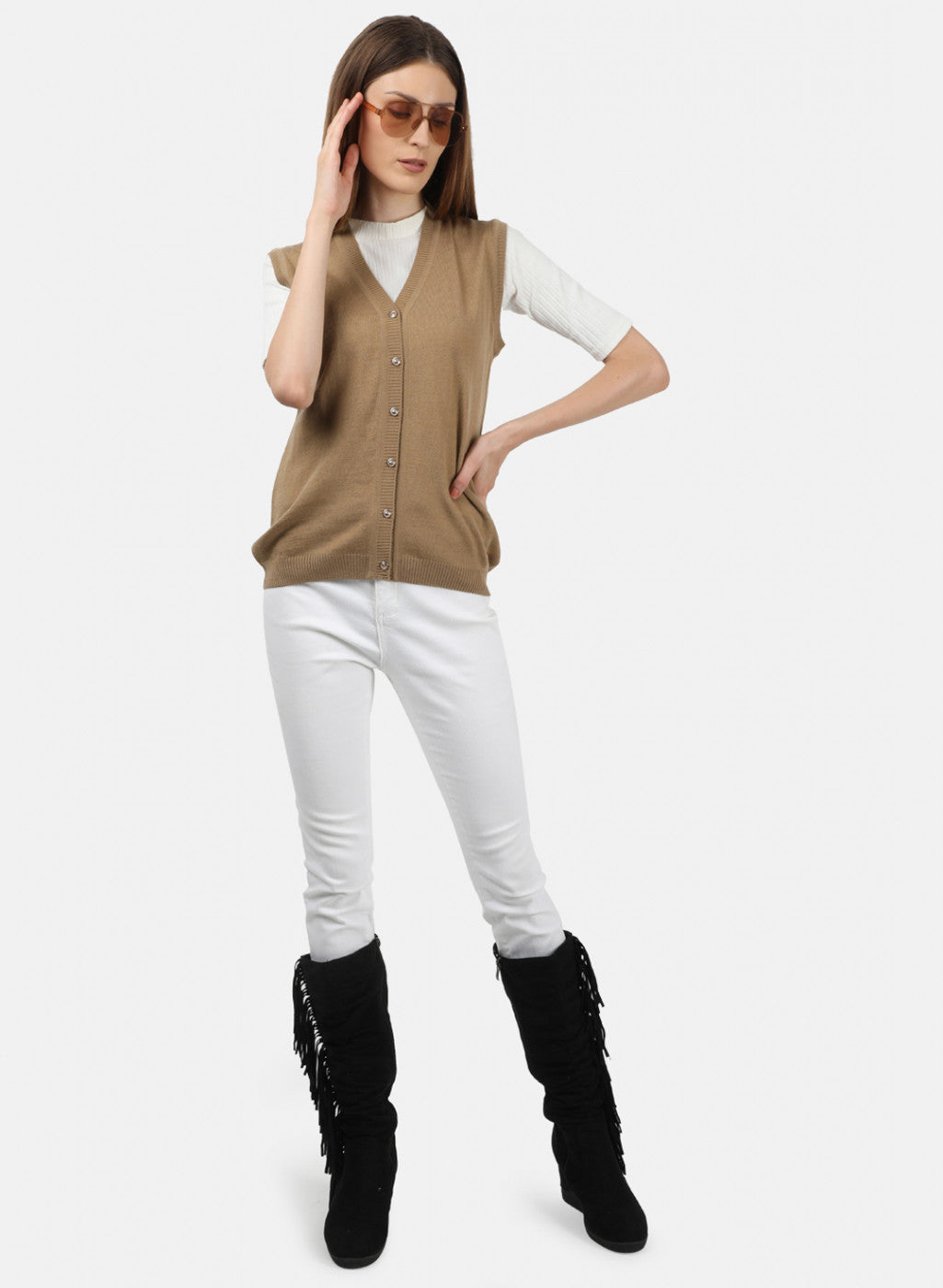 Women Light Brown Solid Cardigan