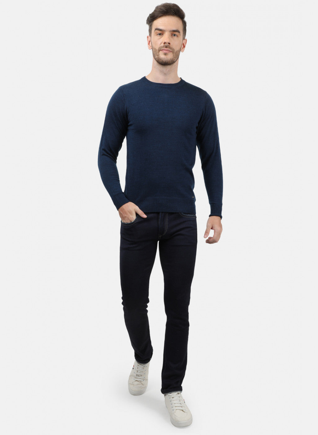 Men NAvy Blue Solid Pullover