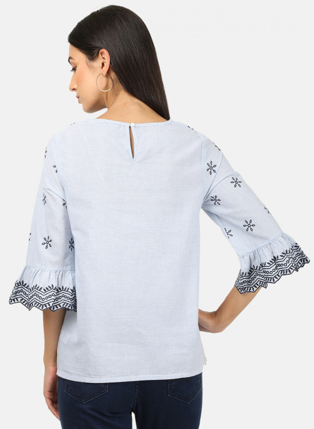 Womens Blue Embroidered Top