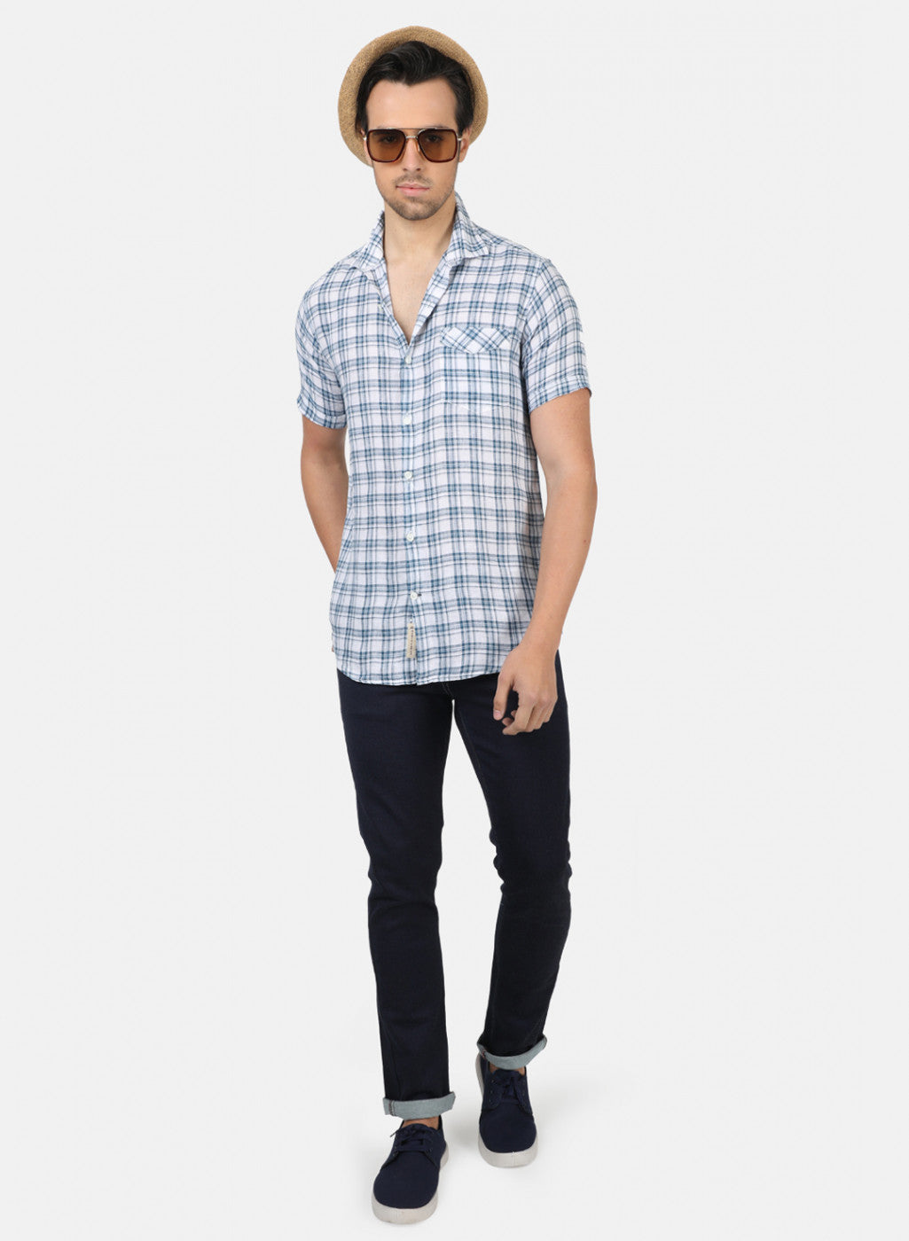 Men Blue Check Shirts