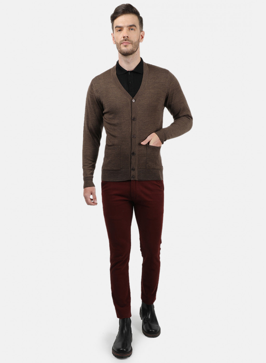 Men Brown Solid Cardigan