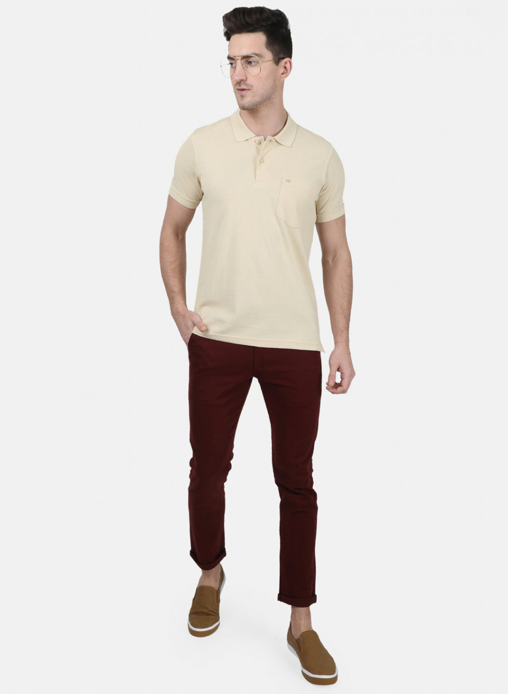 Mens Beige Plain T-Shirt