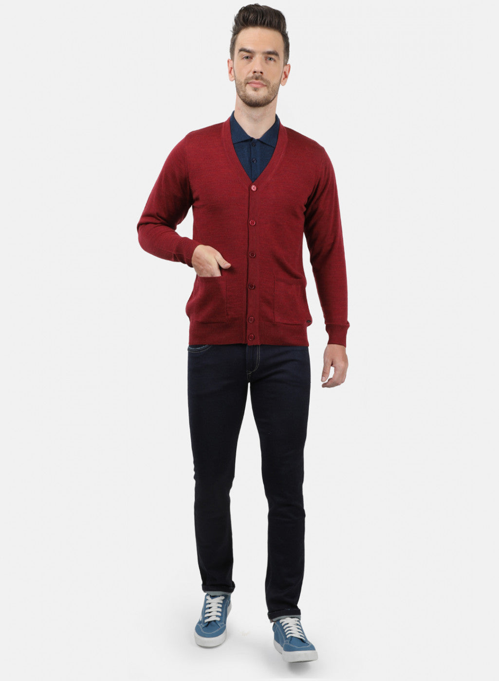 Men Maroon Solid Cardigan